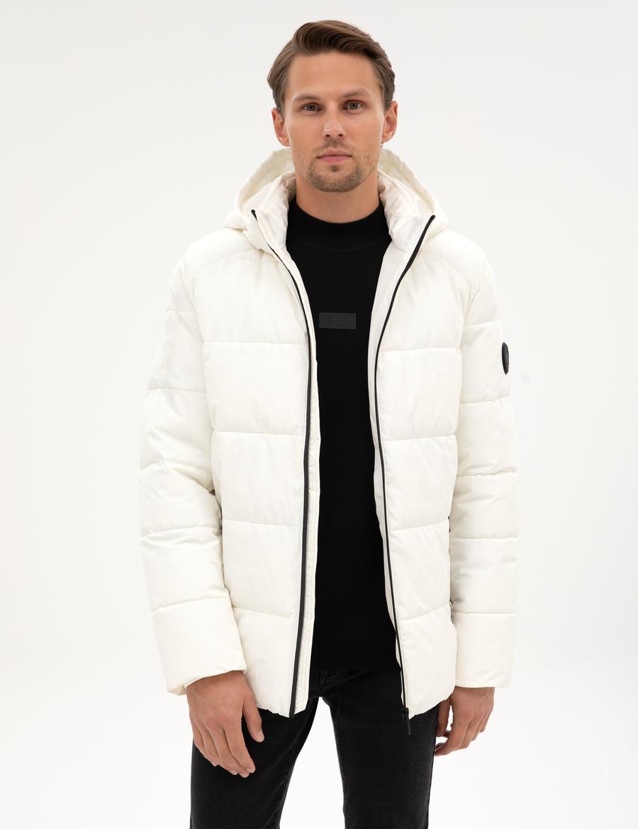 Ekru Kapüşonlu Mont