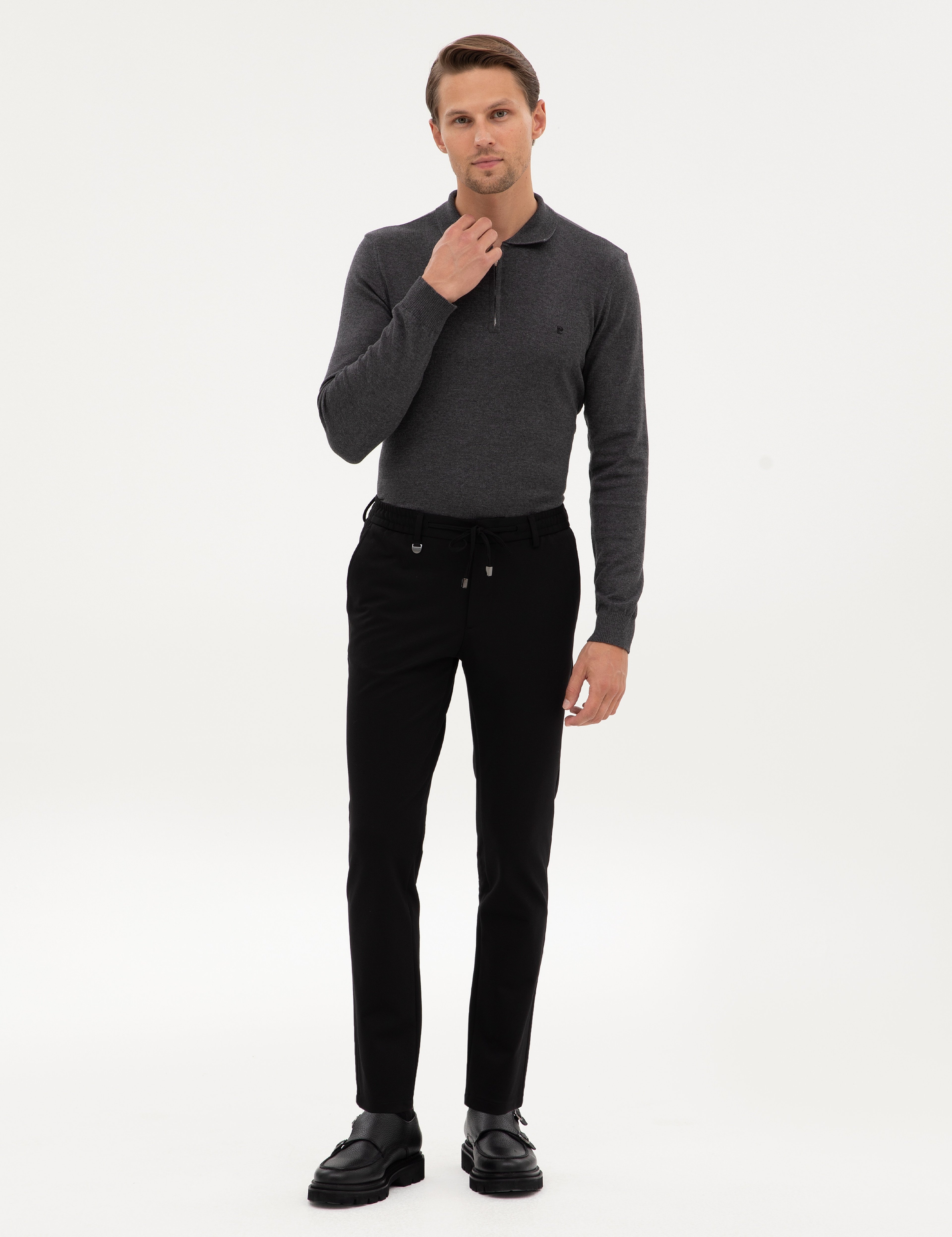 Siyah Beli Lastikli Kordonlu Klasik Jogger Pantolon - Image 3