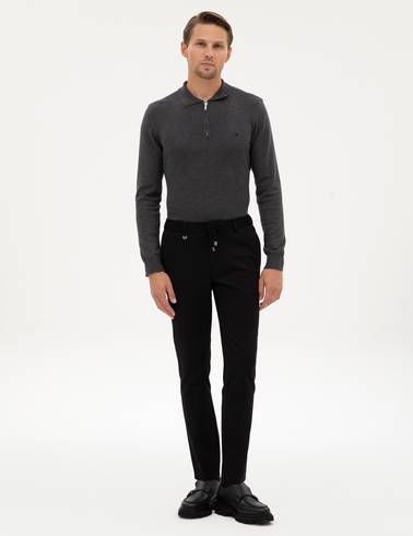 Siyah Beli Lastikli Kordonlu Klasik Jogger Pantolon