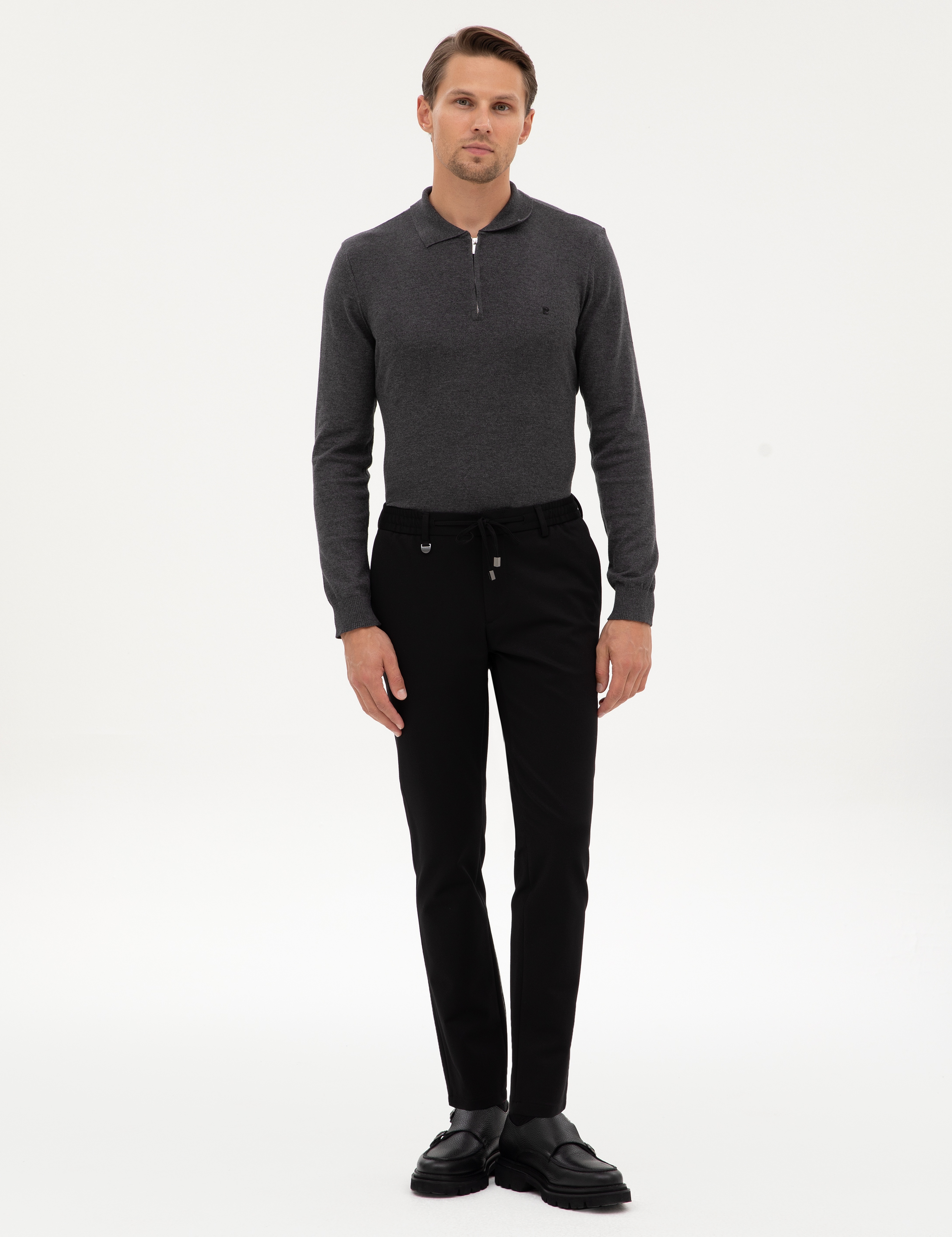 Siyah Beli Lastikli Kordonlu Klasik Jogger Pantolon - Image 1
