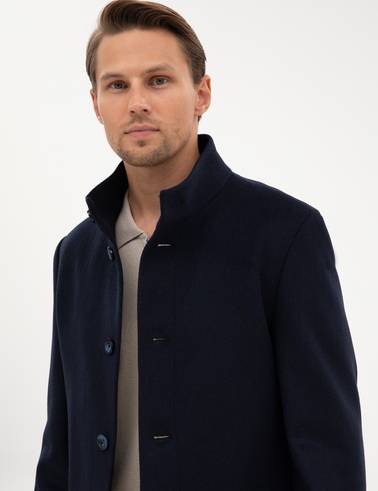 Lacivert Slim Fit Yün Karışımlı Palto