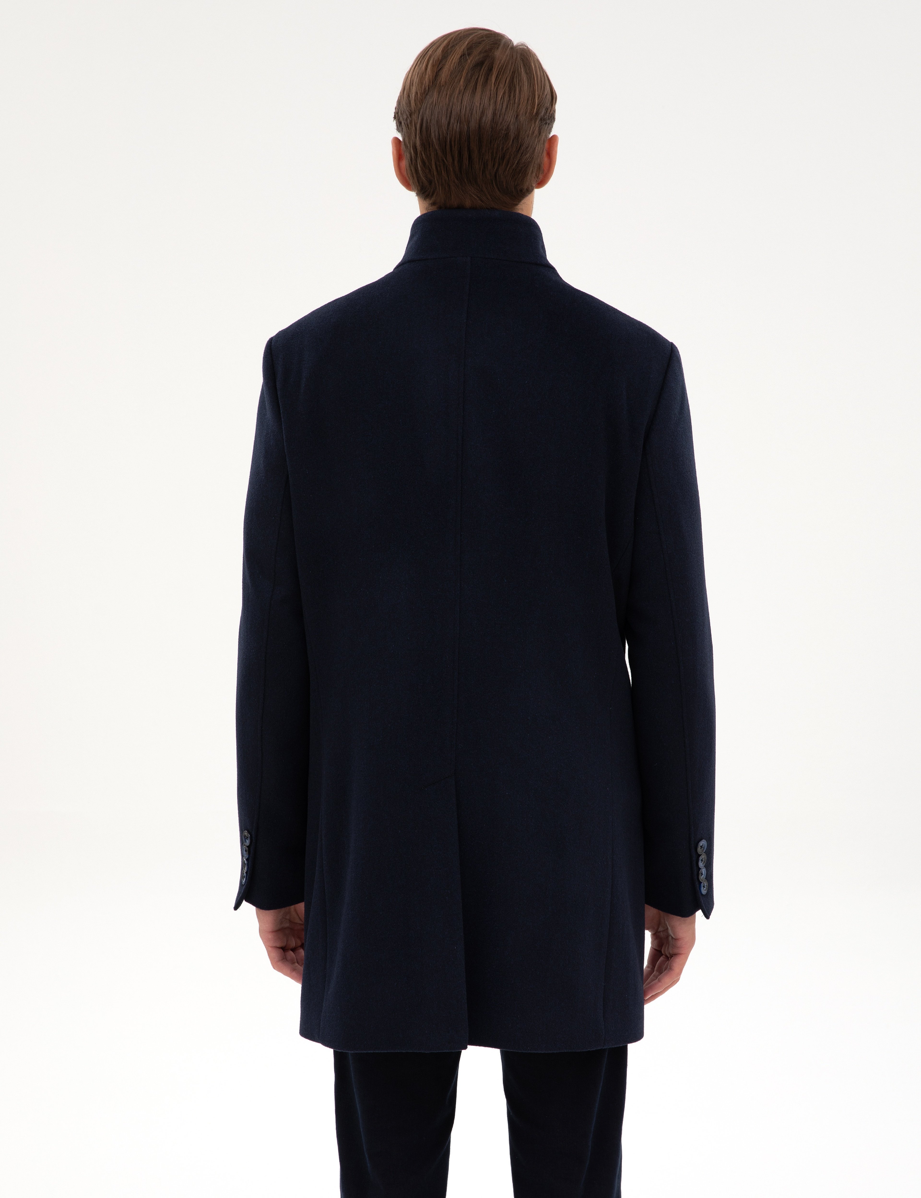 Lacivert Slim Fit Yün Karışımlı Palto