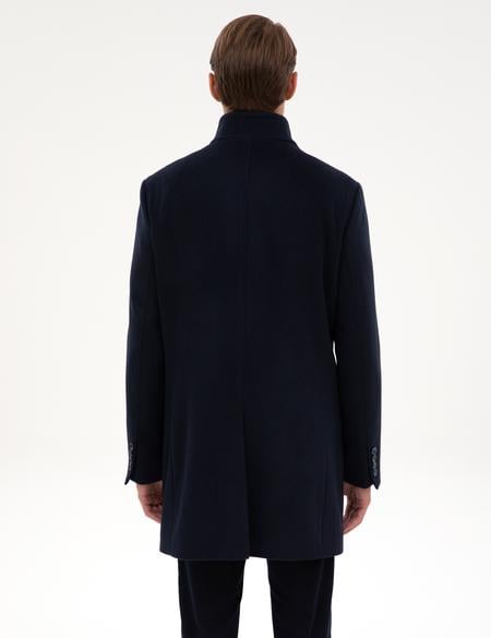 Lacivert Slim Fit Yün Karışımlı Palto - 50317440002