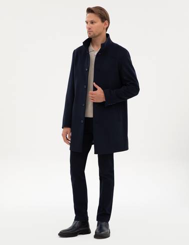 Lacivert Slim Fit Yün Karışımlı Palto
