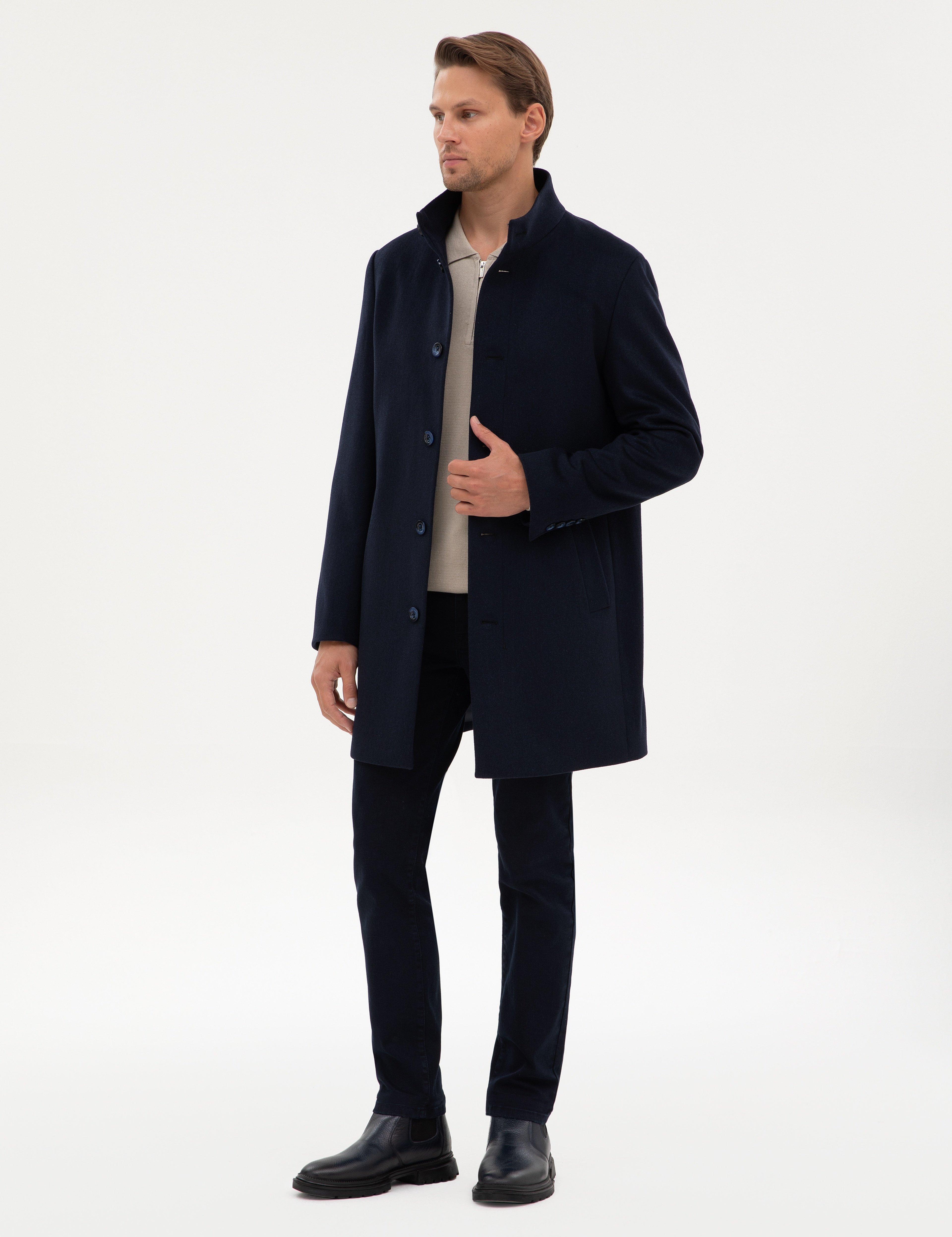 Lacivert Slim Fit Yün Karışımlı Palto - Image 4