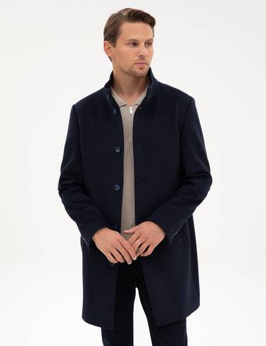 Lacivert Slim Fit Yün Karışımlı Palto