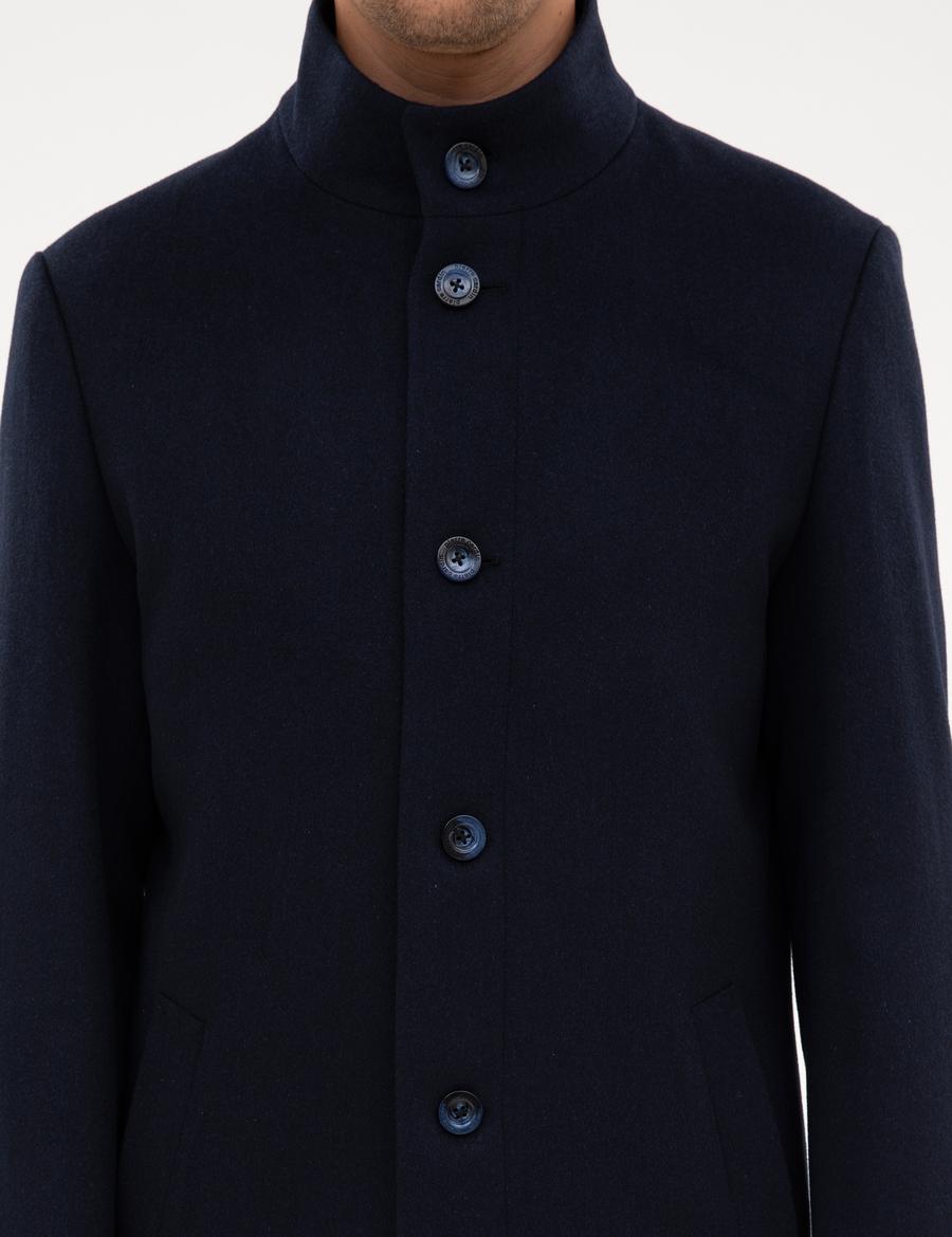 Lacivert Slim Fit Yün Karışımlı Palto