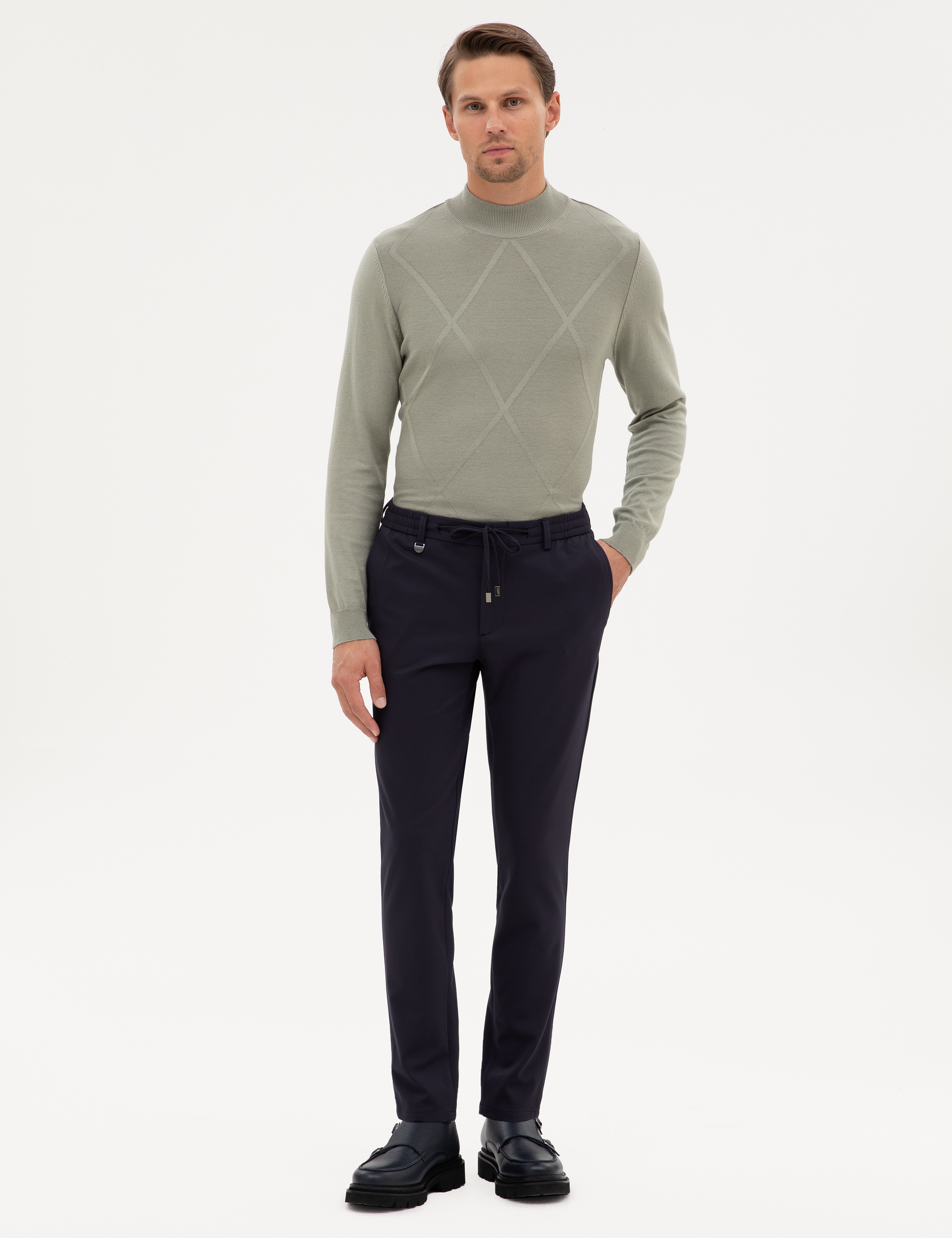 Lacivert Beli Lastikli Kordonlu Klasik Jogger Pantolon - Image 3