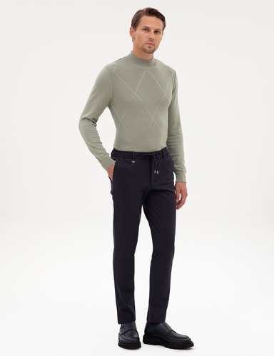 Lacivert Beli Lastikli Kordonlu Klasik Jogger Pantolon