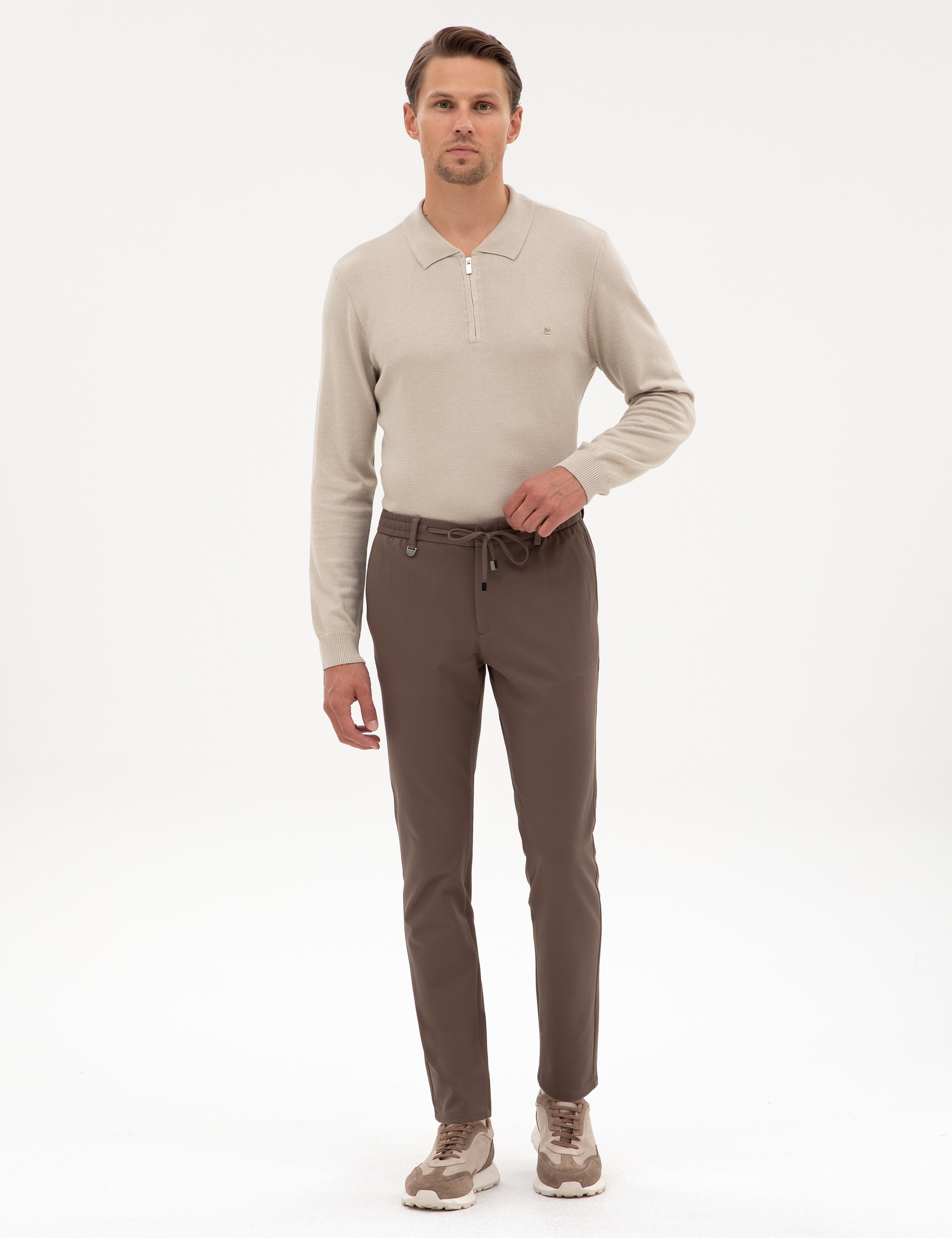 Vizon Beli Lastikli Kordonlu Klasik Jogger Pantolon