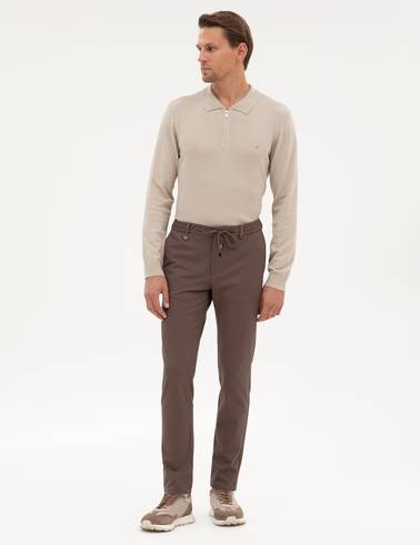 Vizon Beli Lastikli Kordonlu Klasik Jogger Pantolon