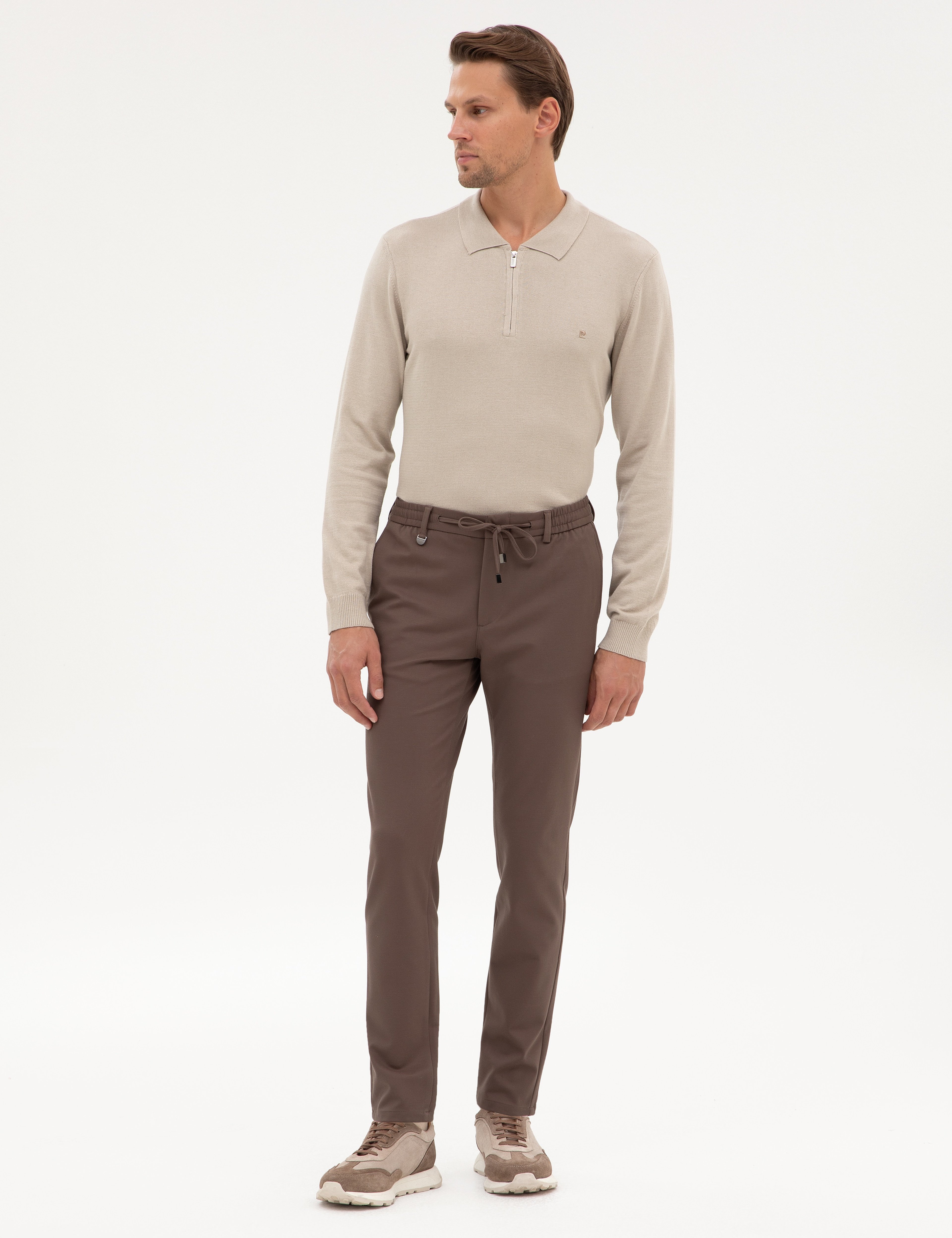 Vizon Beli Lastikli Kordonlu Klasik Jogger Pantolon - Image 3