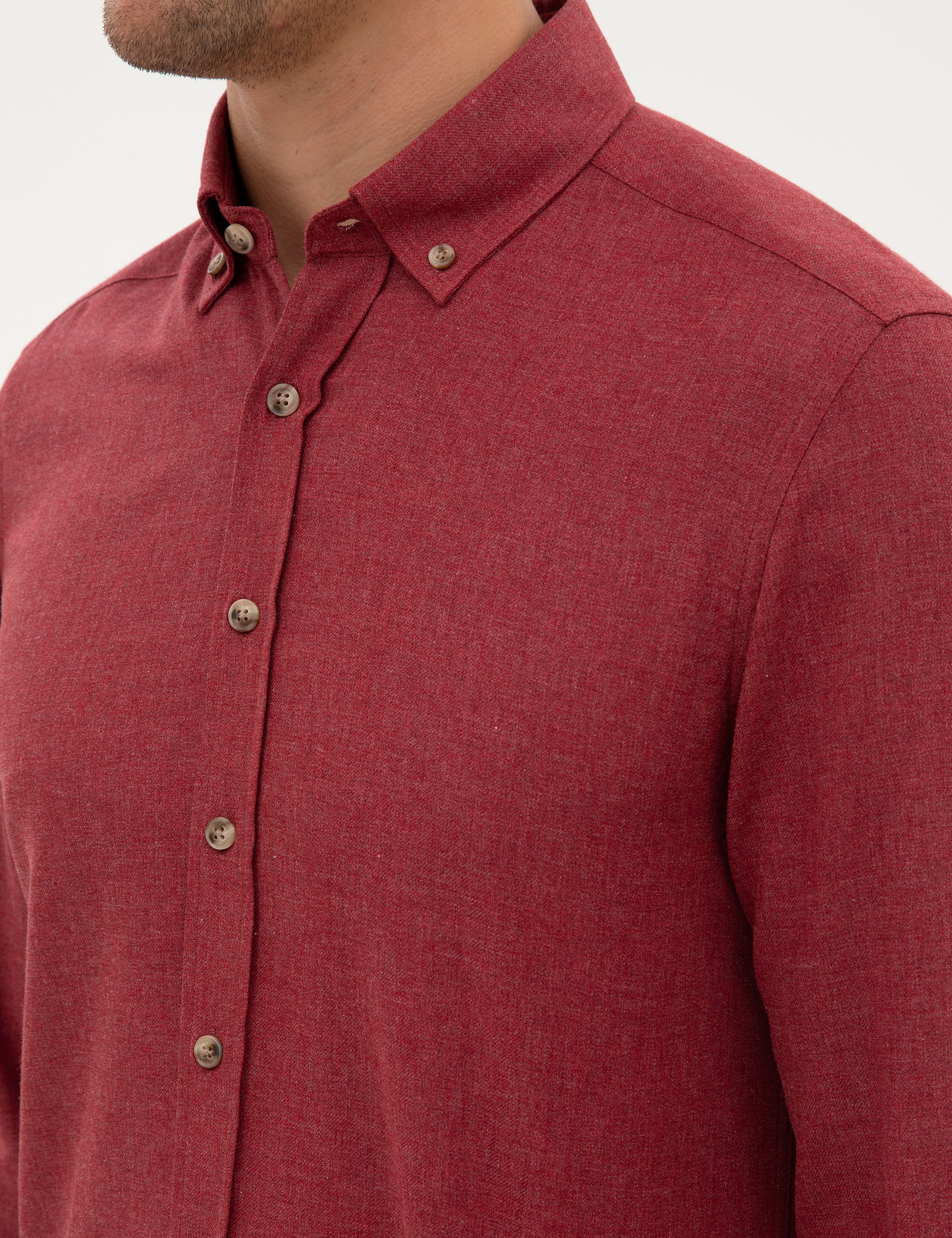 Bordo Flanel Dokulu Slim Fit Uzun Kollu Gömlek