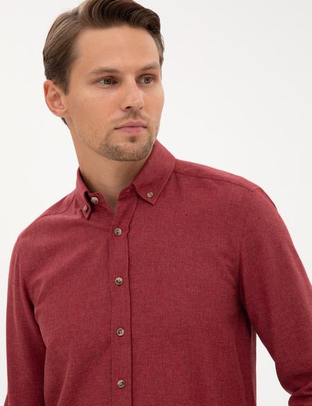 Bordo Flanel Dokulu Slim Fit Uzun Kollu Gömlek - 50316751073