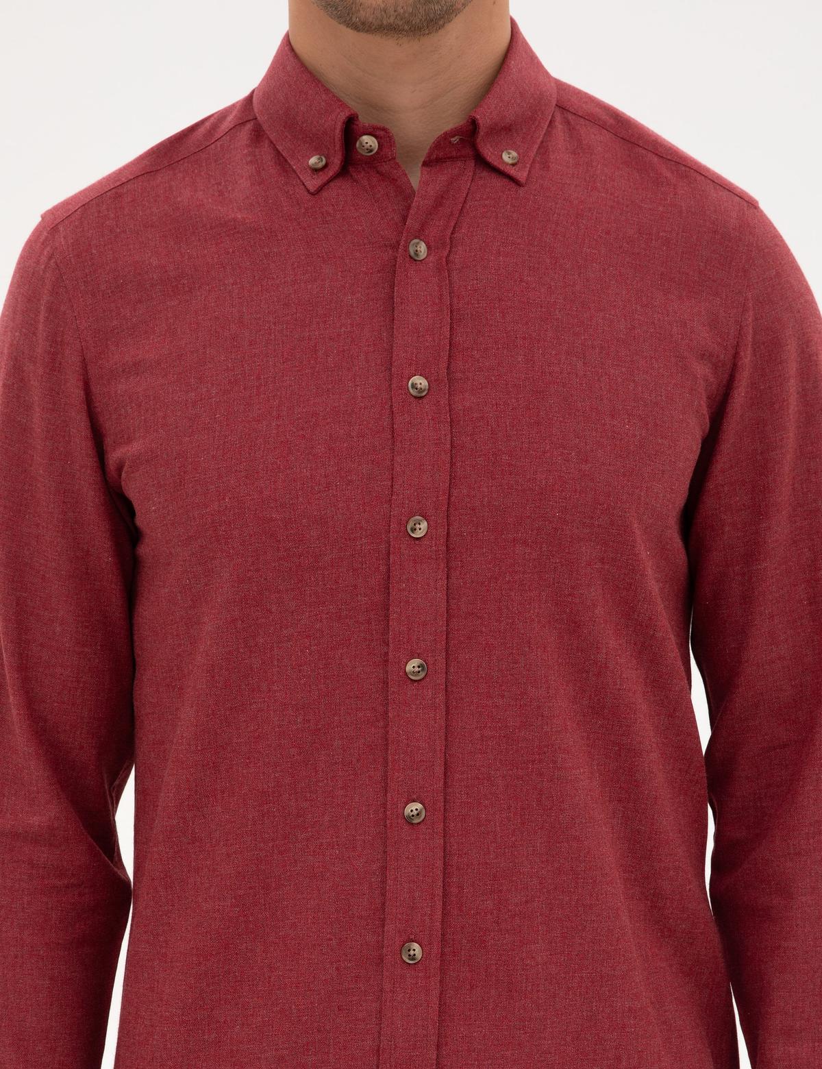 Bordo Flanel Dokulu Slim Fit Uzun Kollu Gömlek - 50316751073