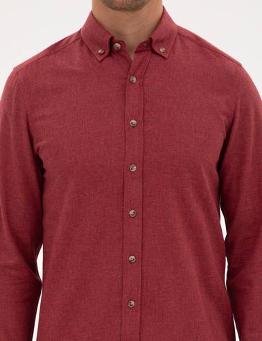 Bordo Flanel Dokulu Slim Fit Uzun Kollu Gömlek