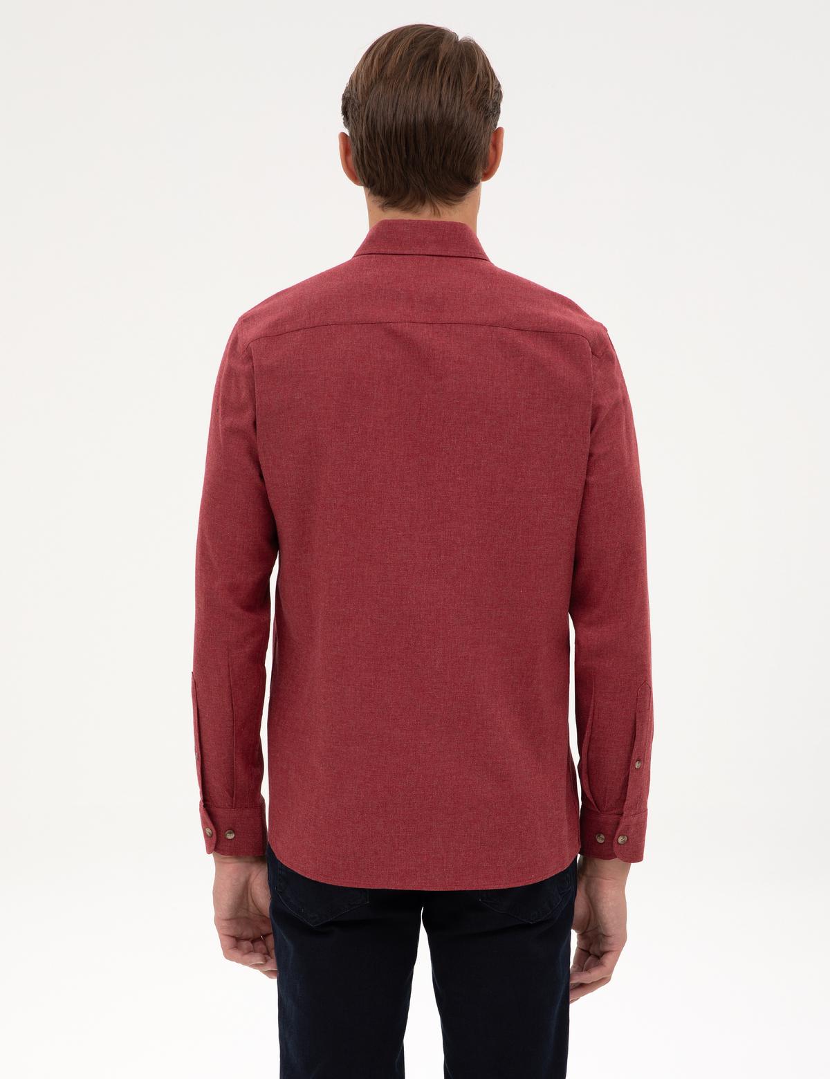 Bordo Flanel Dokulu Slim Fit Uzun Kollu Gömlek - 50316751073