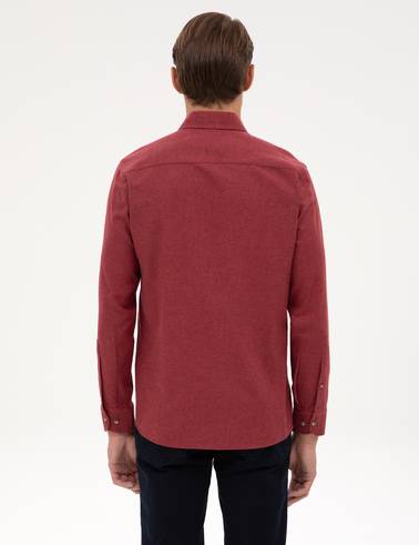 Bordo Flanel Dokulu Slim Fit Uzun Kollu Gömlek