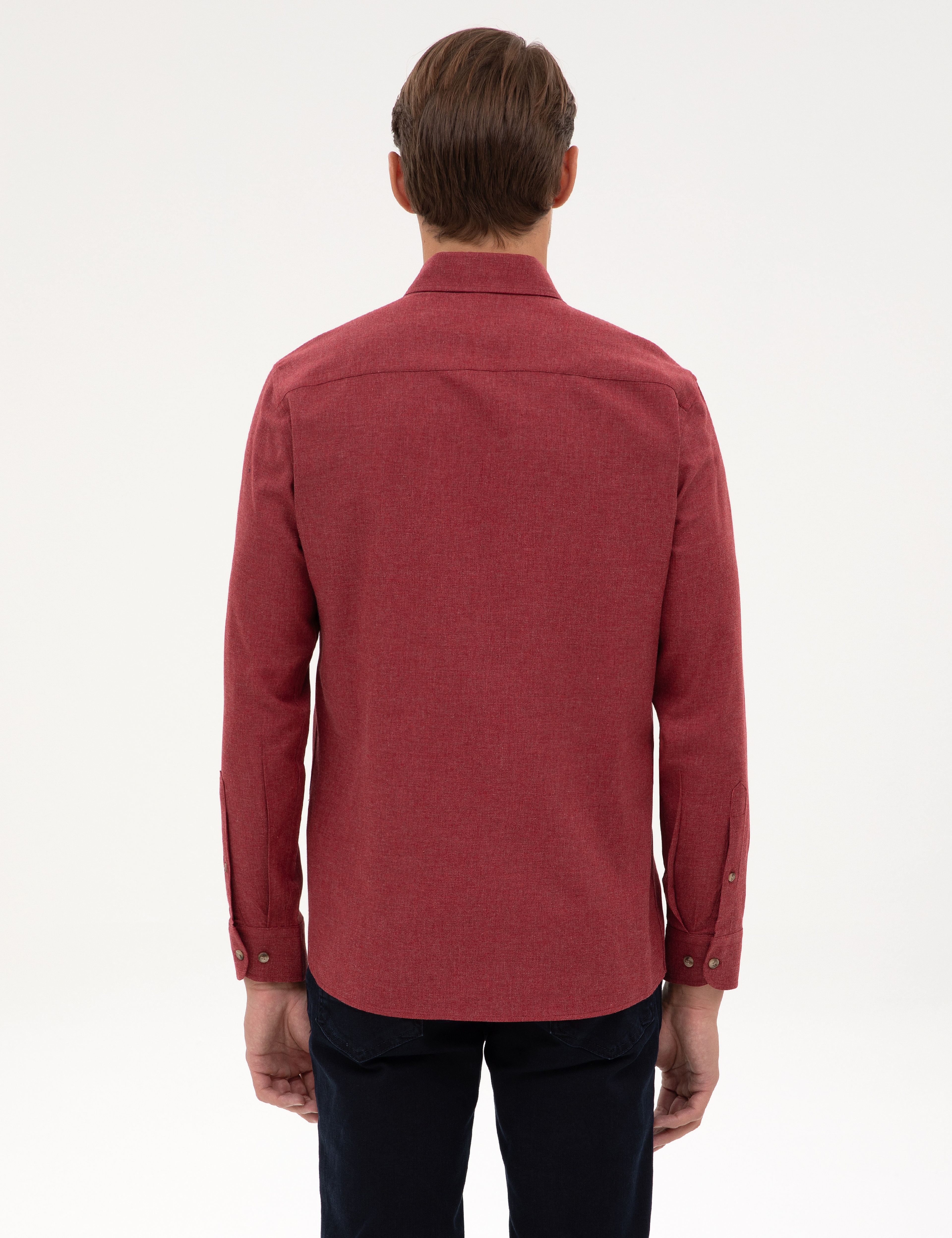 Bordo Flanel Dokulu Slim Fit Uzun Kollu Gömlek - Image 5