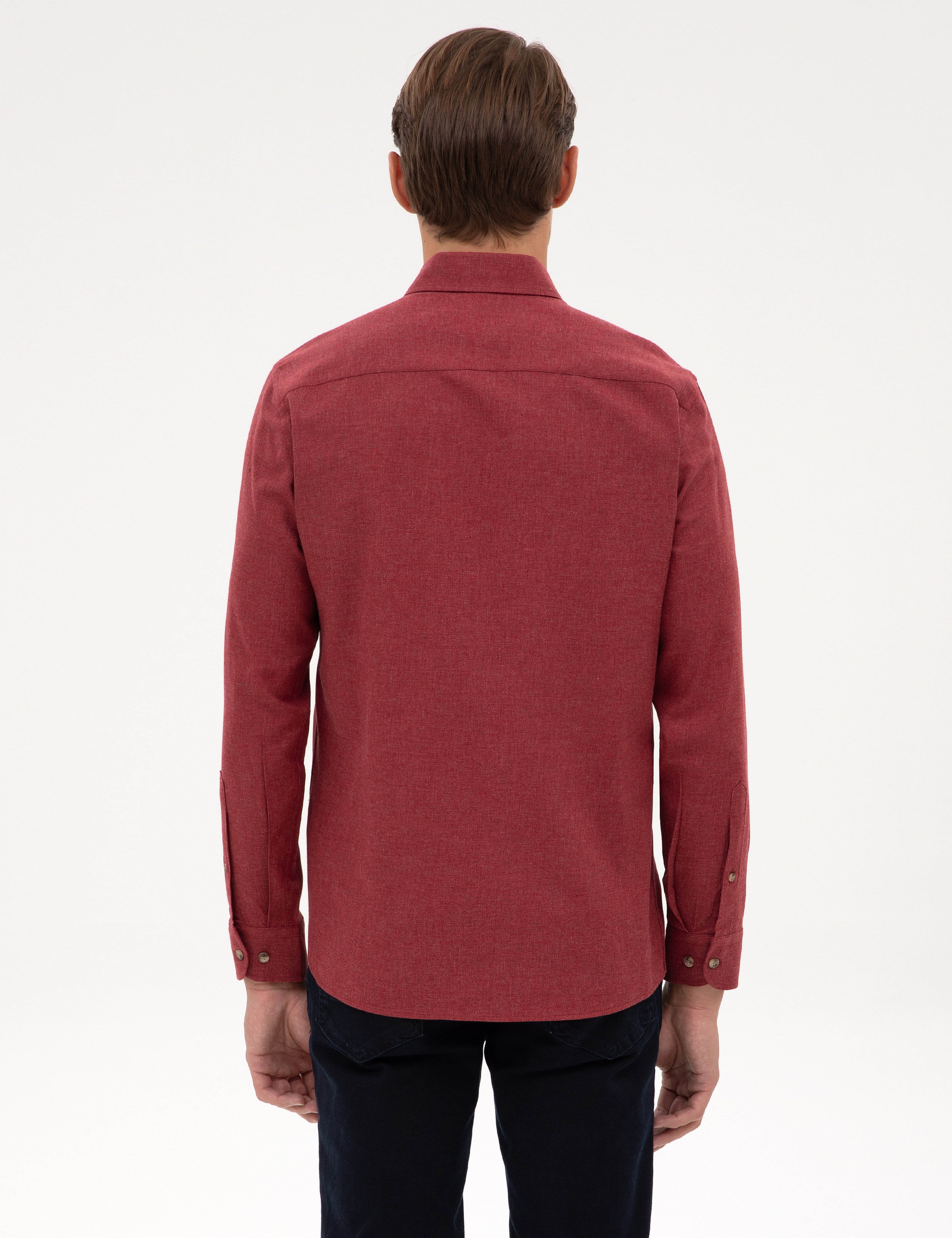 Bordo Flanel Dokulu Slim Fit Uzun Kollu Gömlek