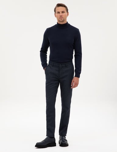 Lacivert Slim Fit Kanvas Pantolon