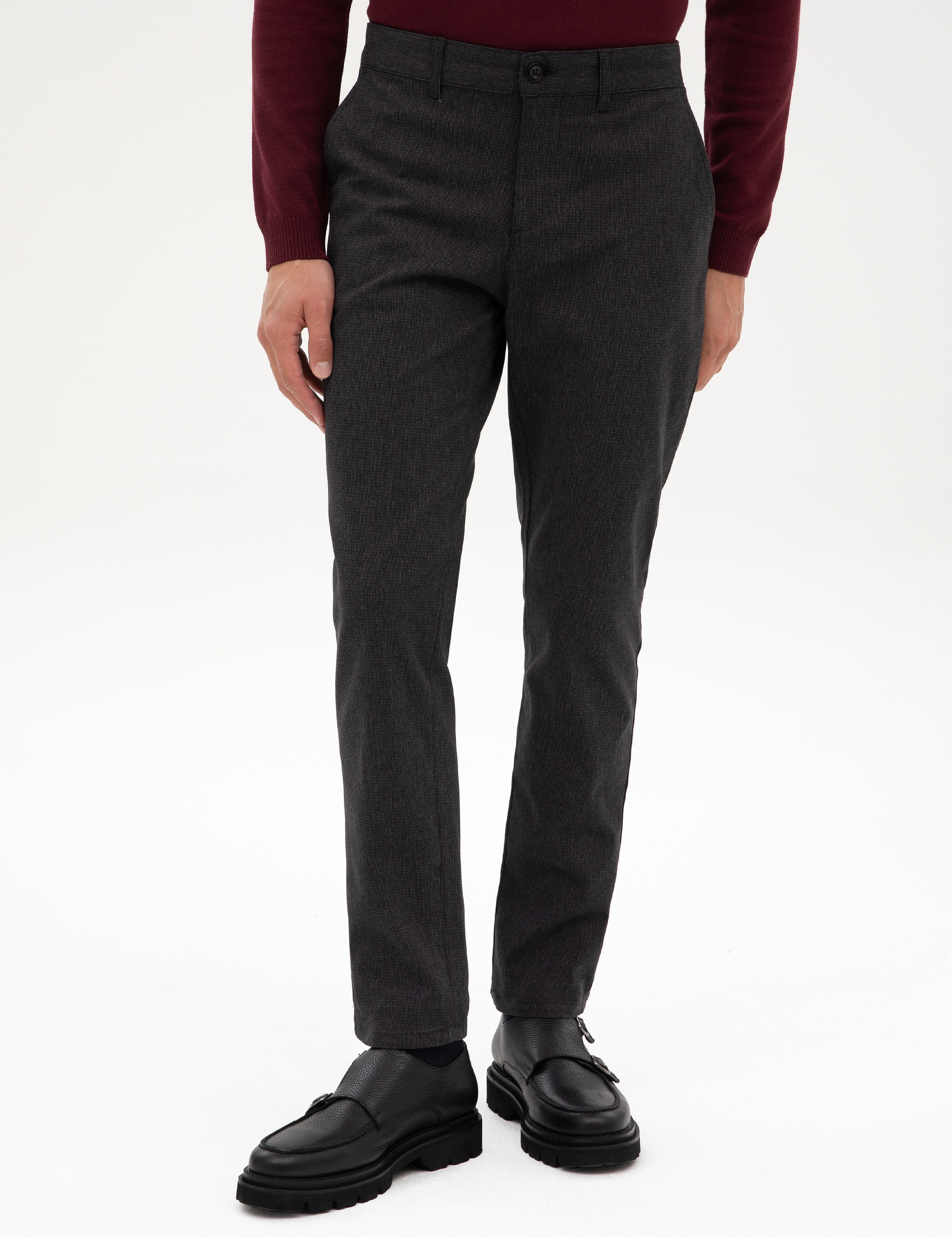 Siyah Slim Fit Kanvas Pantolon - Image 2