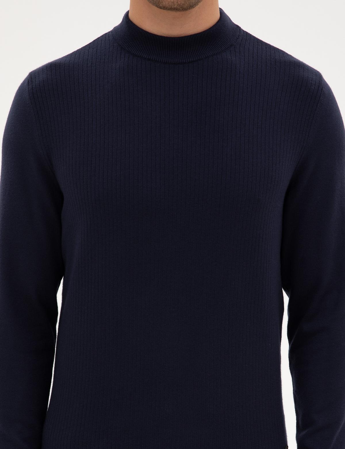 Lacivert Slim Fit Çeyrek Yaka Triko Kazak - 50315728017