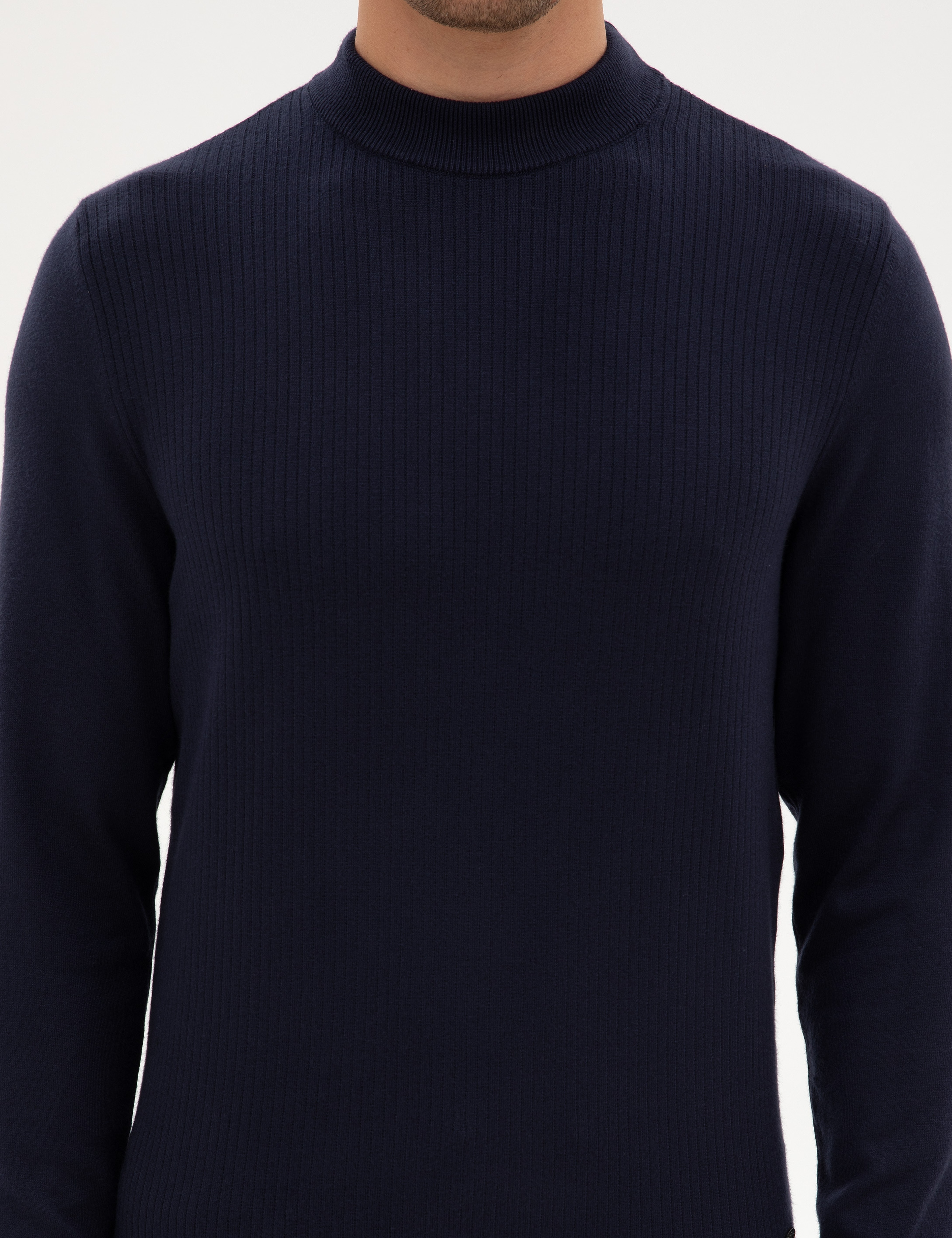 Lacivert Slim Fit Çeyrek Yaka Triko Kazak - Image 6