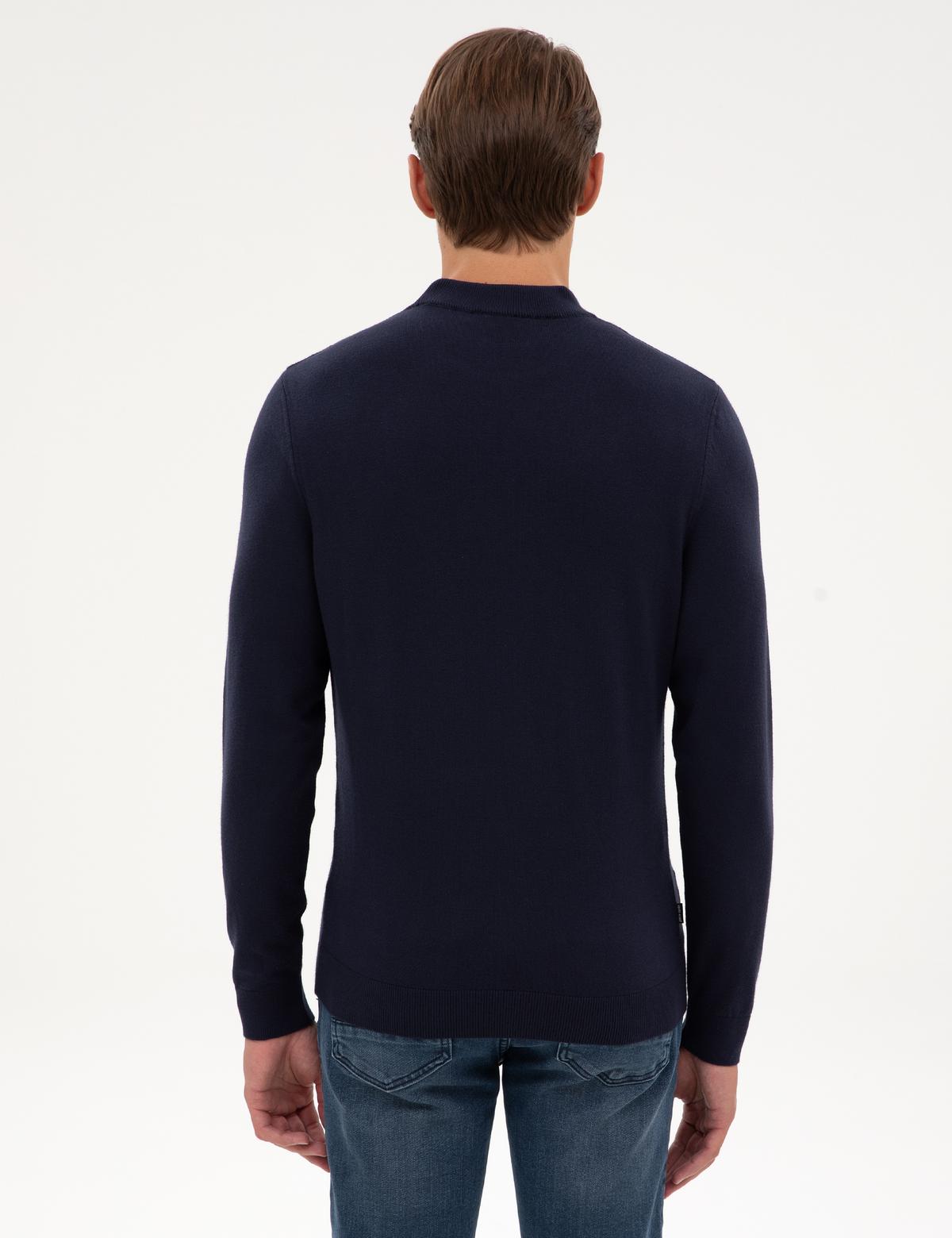 Lacivert Slim Fit Çeyrek Yaka Triko Kazak - 50315728017