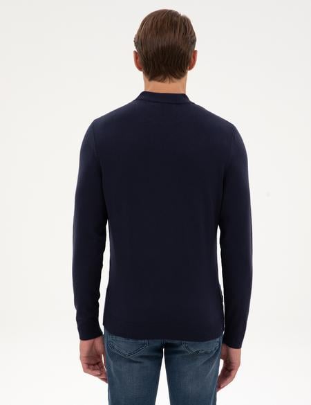 Lacivert Slim Fit Çeyrek Yaka Triko Kazak - 50315728017