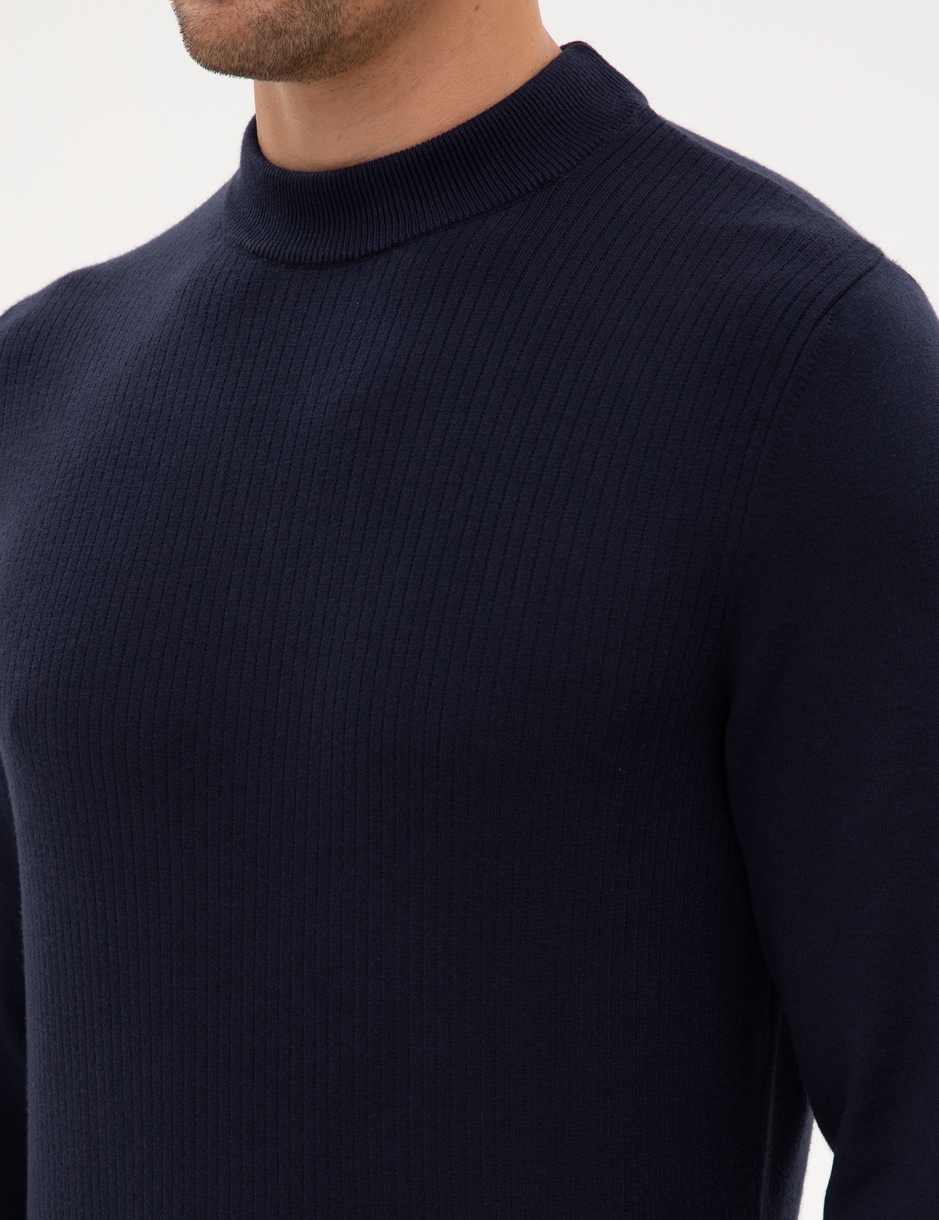 Lacivert Slim Fit Çeyrek Yaka Triko Kazak - Image 7