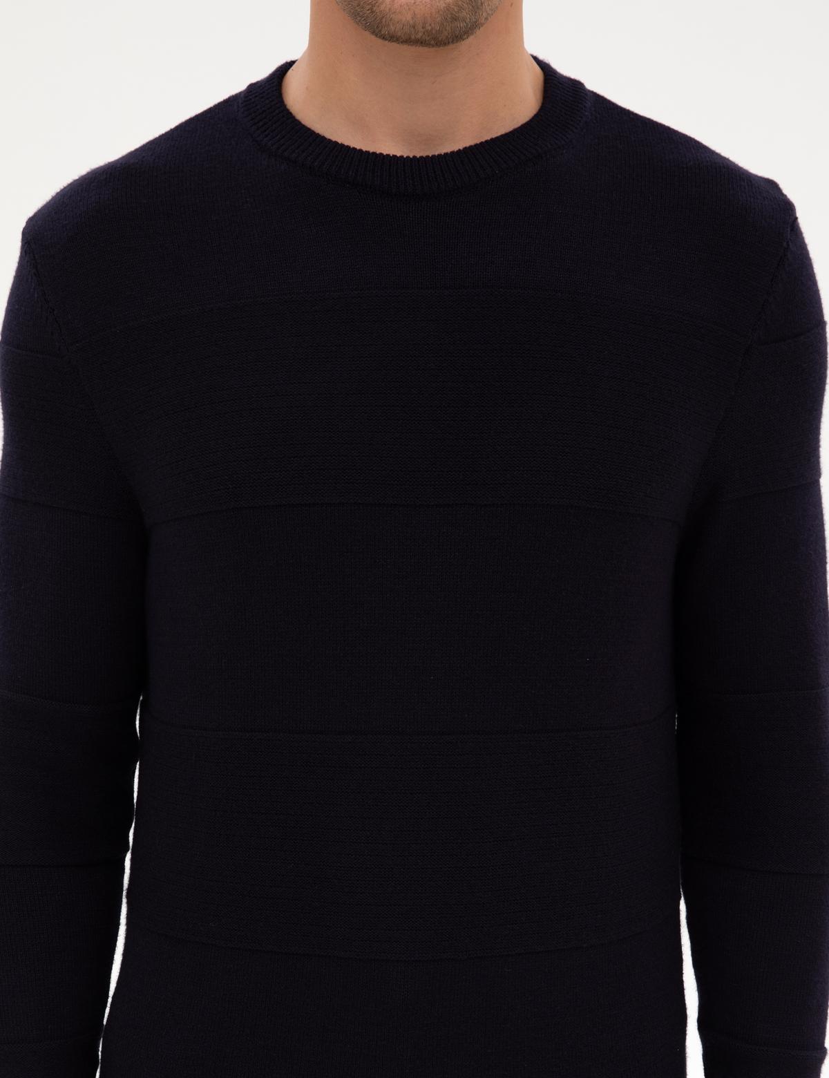 Lacivert Slim Fit Bisiklet Yaka Triko Kazak - 50315713016