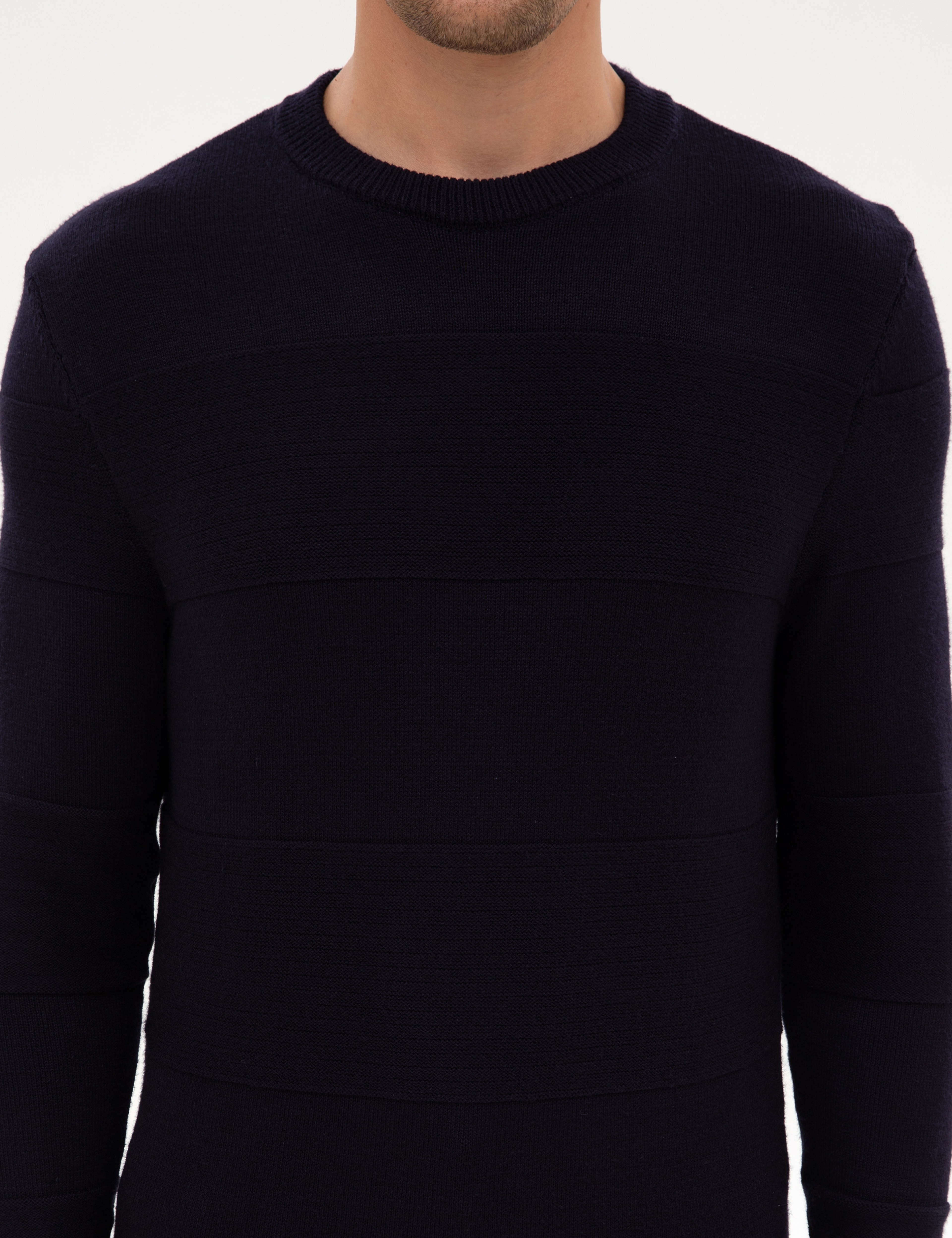 Lacivert Slim Fit Bisiklet Yaka Triko Kazak