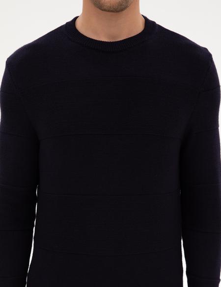 Lacivert Slim Fit Bisiklet Yaka Triko Kazak - 50315713016