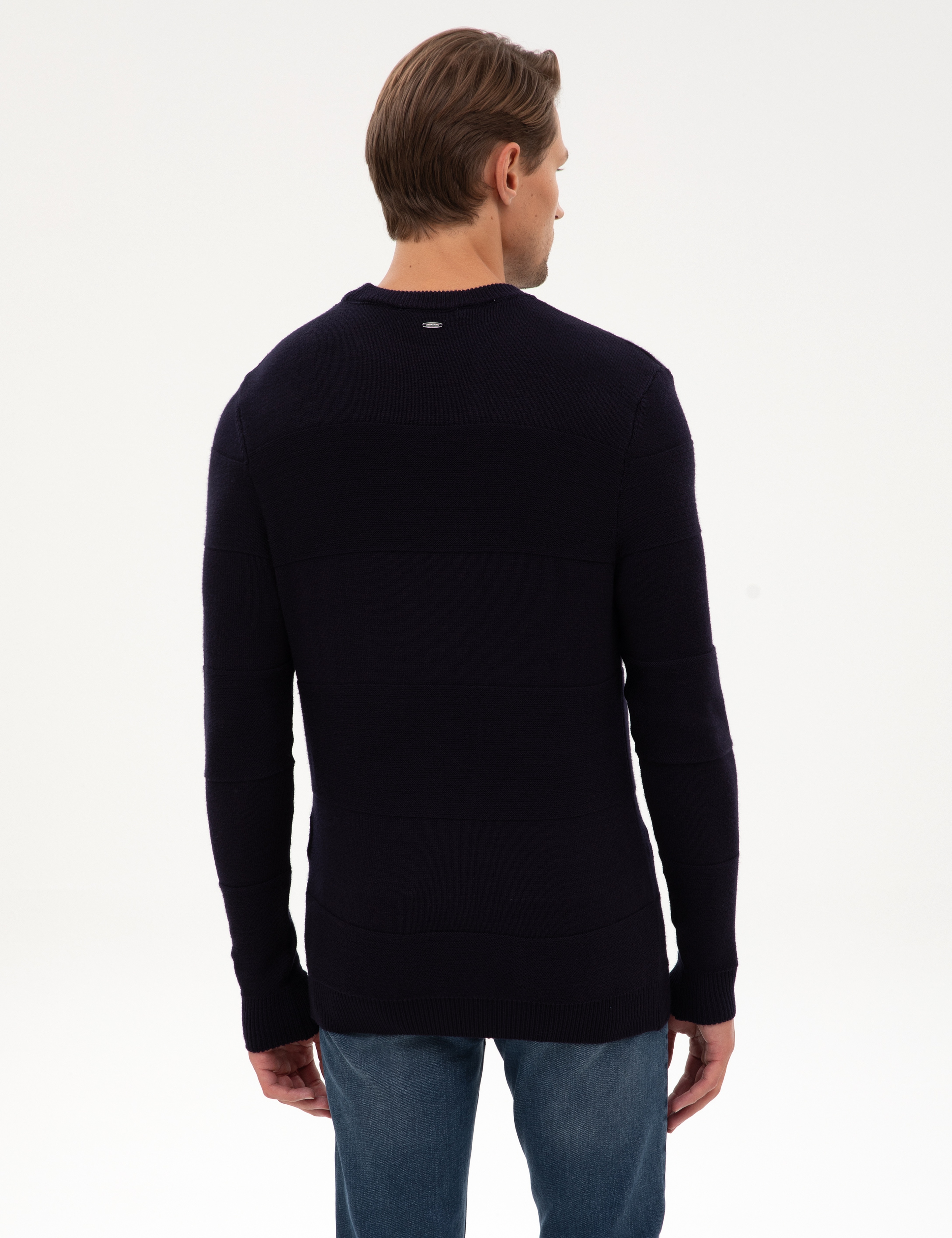Lacivert Slim Fit Bisiklet Yaka Triko Kazak