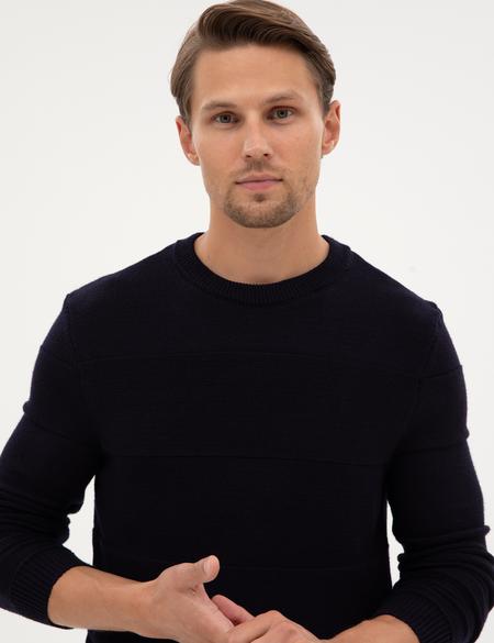 Lacivert Slim Fit Bisiklet Yaka Triko Kazak - 50315713016