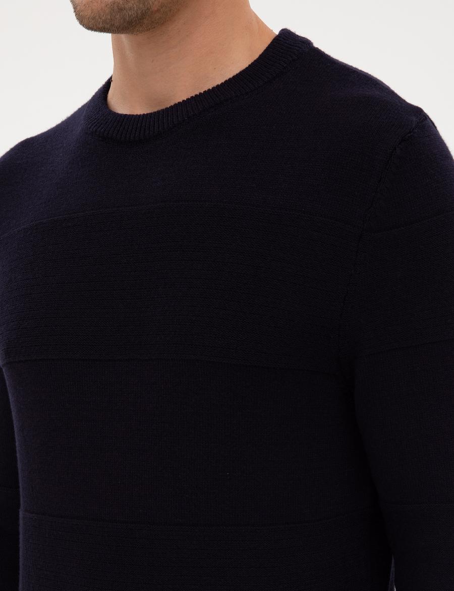 Lacivert Slim Fit Bisiklet Yaka Triko Kazak