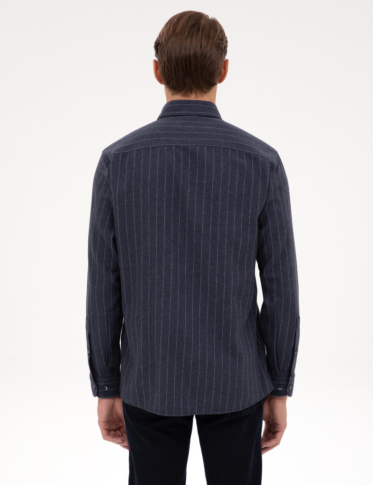 Lacivert Çizgili Regular Fit Uzun Kollu Gömlek - 50312366008