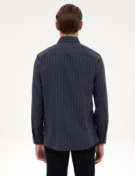 Lacivert Çizgili Regular Fit Uzun Kollu Gömlek - 50312366008