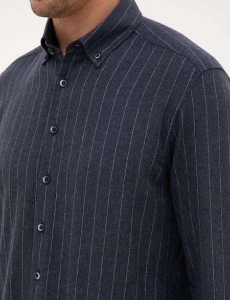 Lacivert Çizgili Regular Fit Uzun Kollu Gömlek - 50312366008