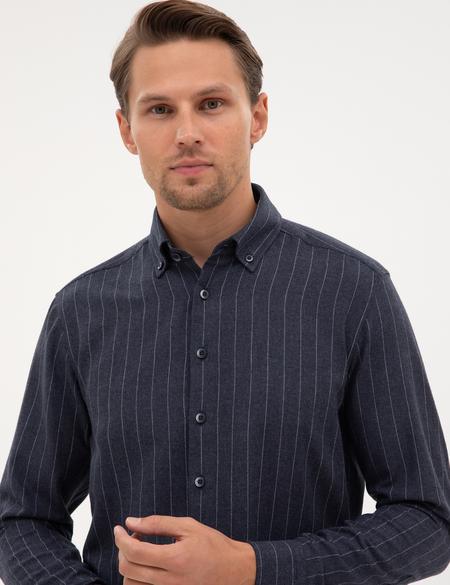 Lacivert Çizgili Regular Fit Uzun Kollu Gömlek - 50312366008
