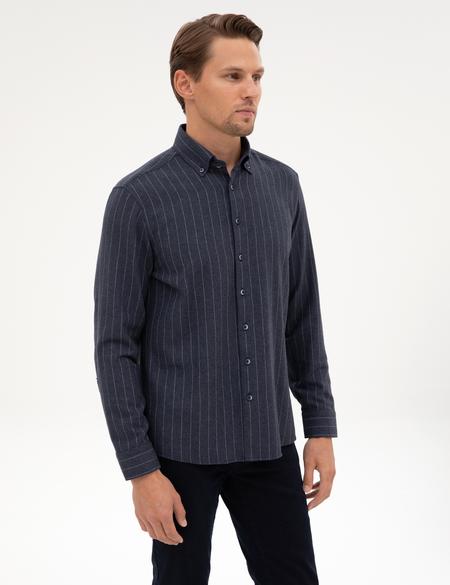 Lacivert Çizgili Regular Fit Uzun Kollu Gömlek - 50312366008