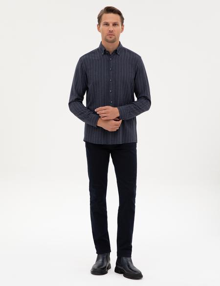 Lacivert Çizgili Regular Fit Uzun Kollu Gömlek - 50312366008