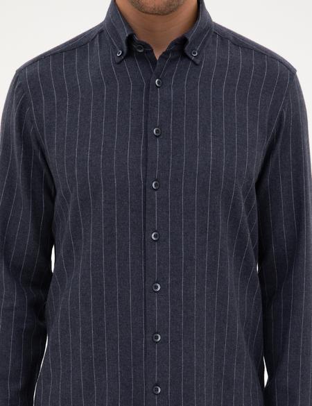 Lacivert Çizgili Regular Fit Uzun Kollu Gömlek - 50312366008