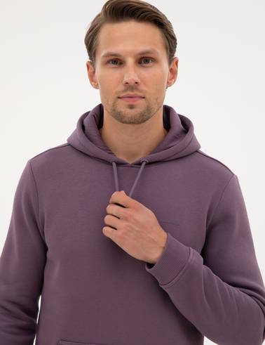 Mor 2 İplik Regular Fit Kapüşonlu Basic Sweatshirt