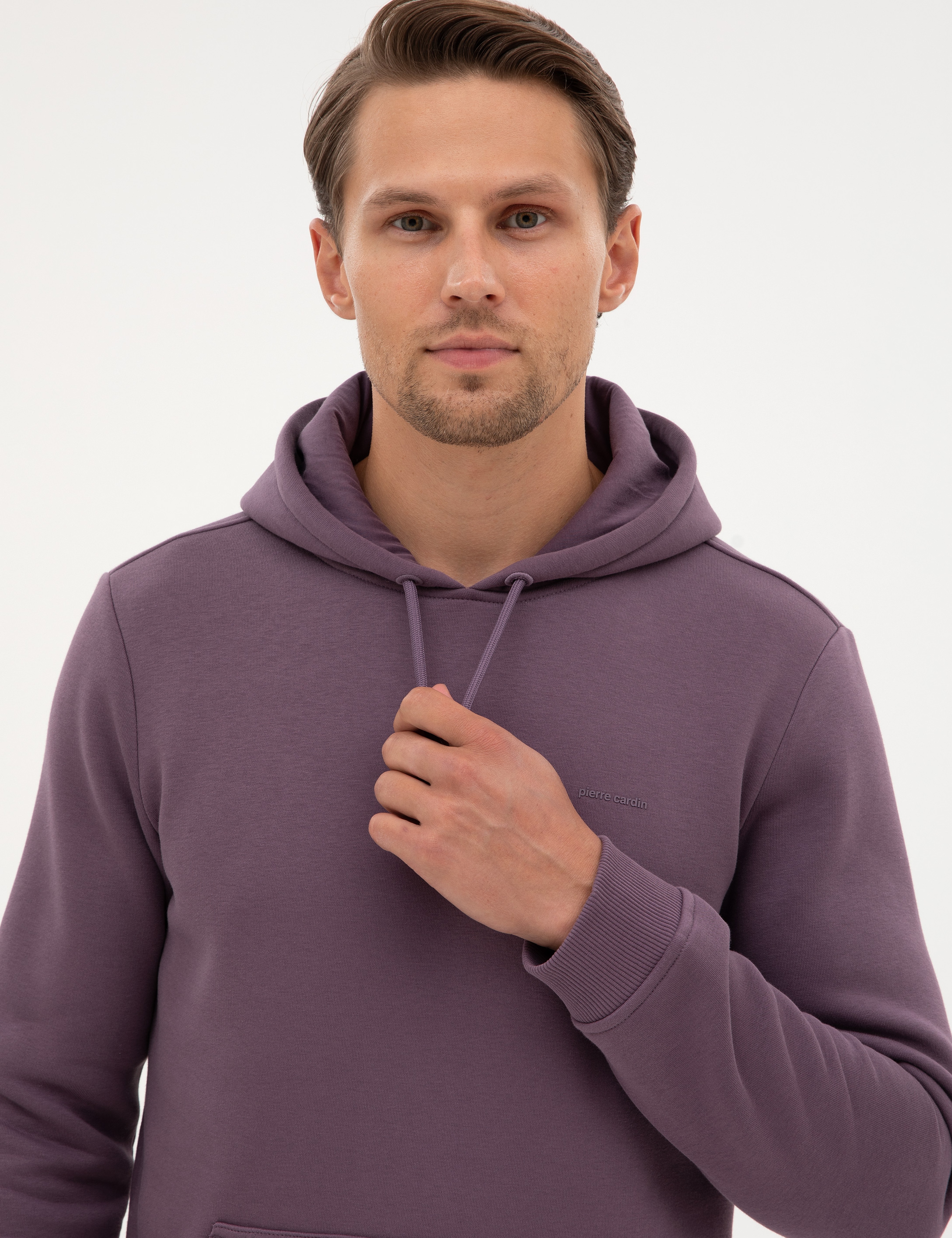 Mor 2 İplik Regular Fit Kapüşonlu Basic Sweatshirt