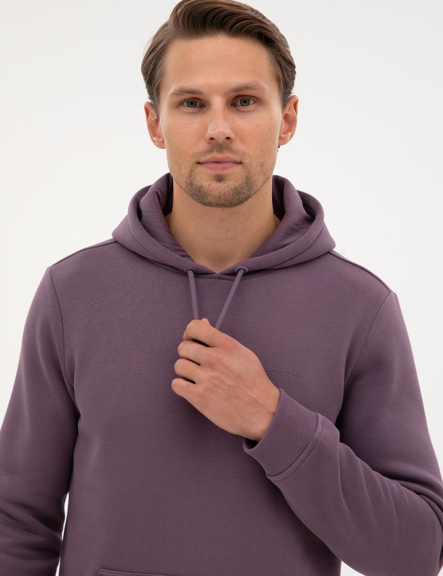 Mor 2 İplik Regular Fit İçi Polarlı Kapüşonlu Basic Sweatshirt