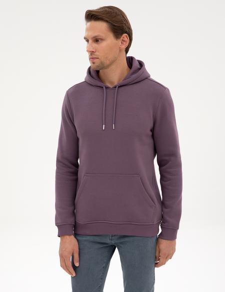 Mor 2 İplik Regular Fit İçi Polarlı Kapüşonlu Basic Sweatshirt - 50314055054
