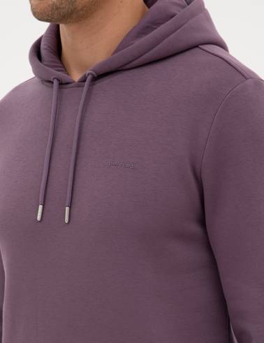 Mor 2 İplik Regular Fit Kapüşonlu Basic Sweatshirt