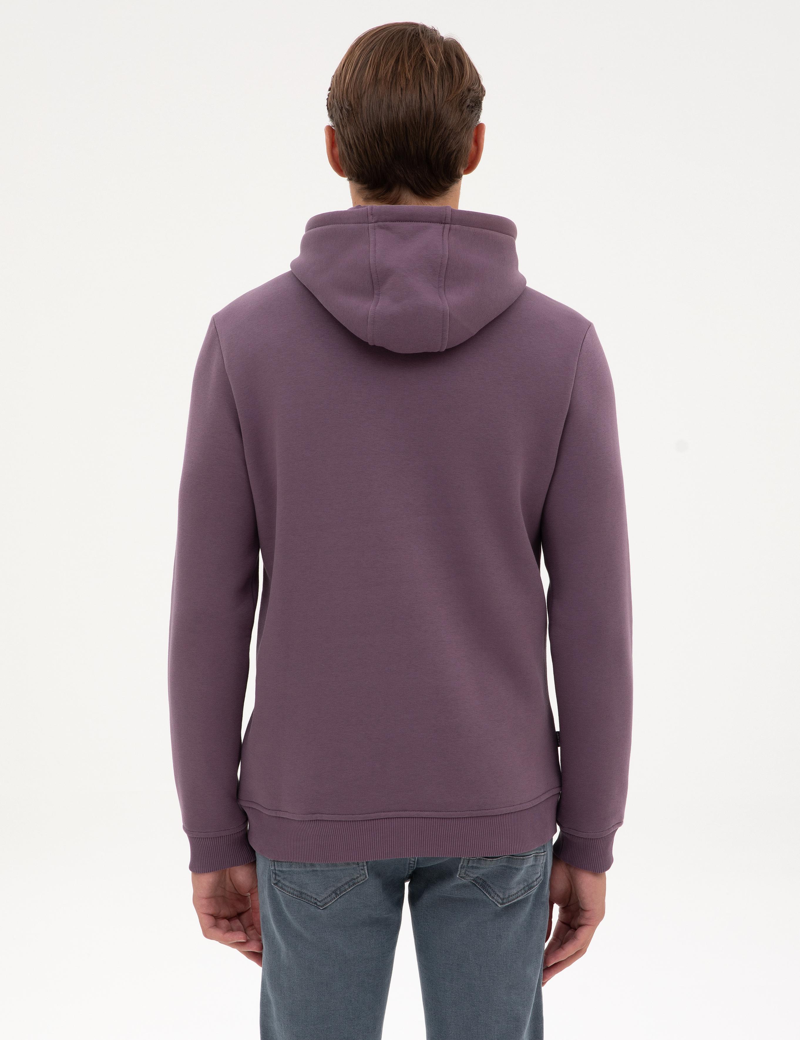 Mor 2 İplik Regular Fit İçi Polarlı Kapüşonlu Basic Sweatshirt